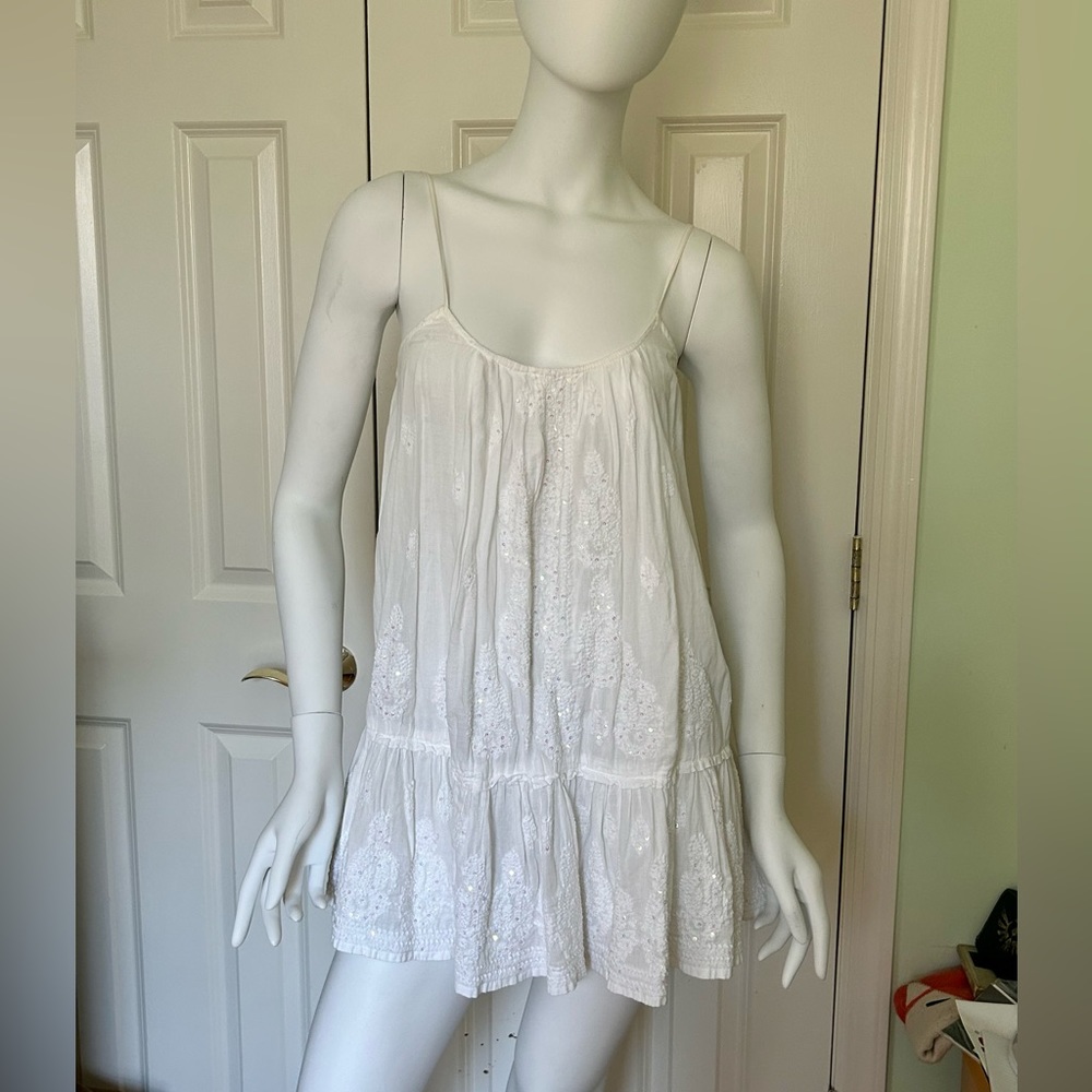 Juliet Dunn London white cotton sequined cover up dress size 2